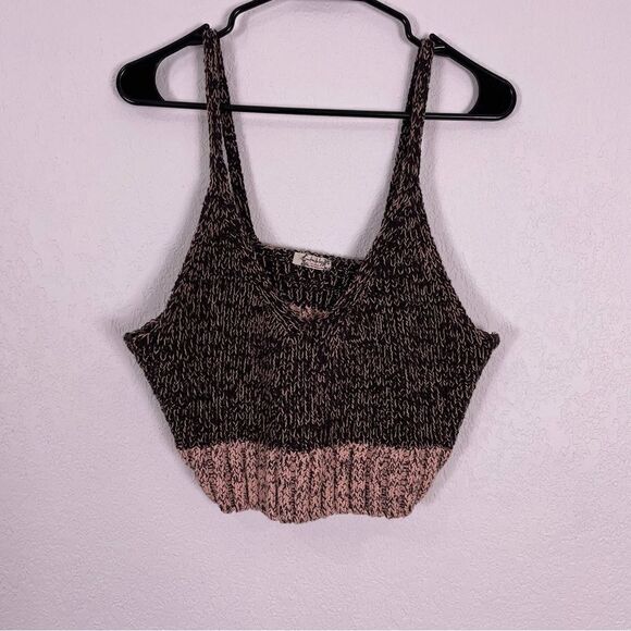 Intimately Free People Black & Light Pink Free Her All Day Knit Cropped Tank Top - Picture 1 of 6